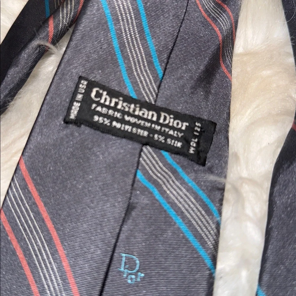 Dior Gray Tie with Red and Blue Stripes